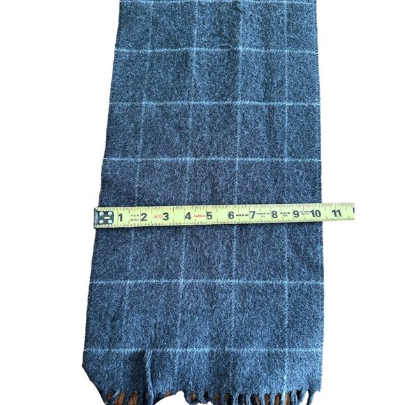 Chaps Windowpane Check Scarf With Fringe Made In Italy Charcoal Gray - Picture 5 of 6